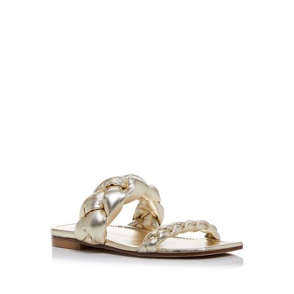 STUART WEITZMAN Womens Gold Playa Square Toe Slip On Leather Slide Sandals 6.5 - Picture 1 of 4